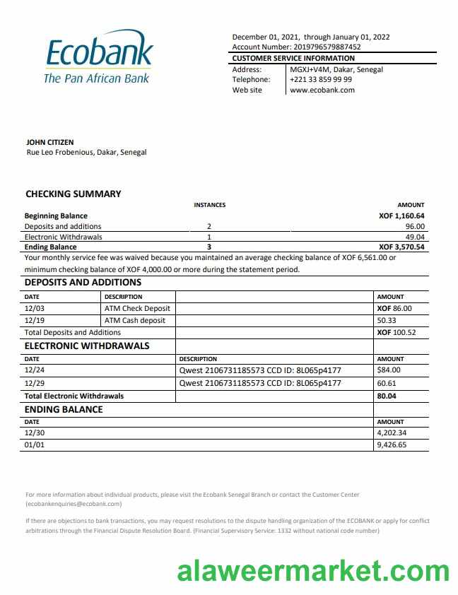 Senegal Ecobank bank statement